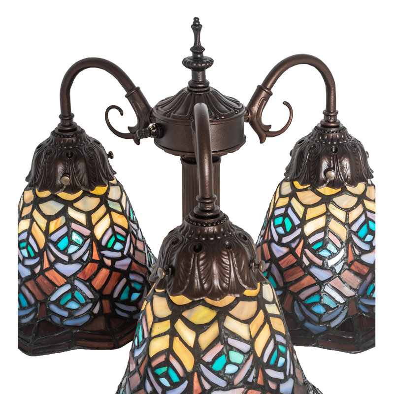 Arcadian 23" Stained Glass Peacock Feather Table Lamp in Mahogany Bronze