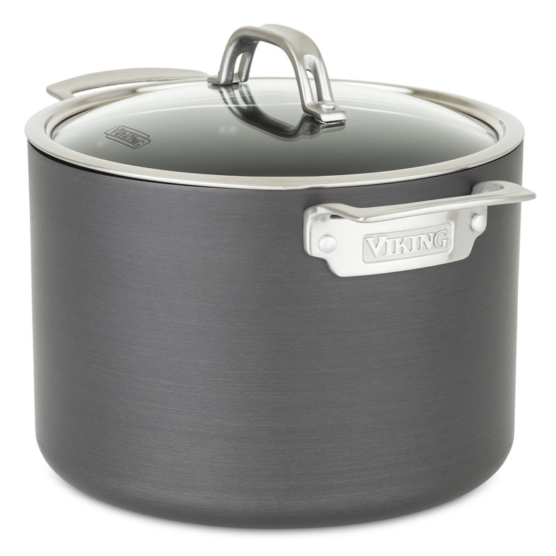 Viking 8 Quart Gray Aluminum Nonstick Stockpot with Glass Lid