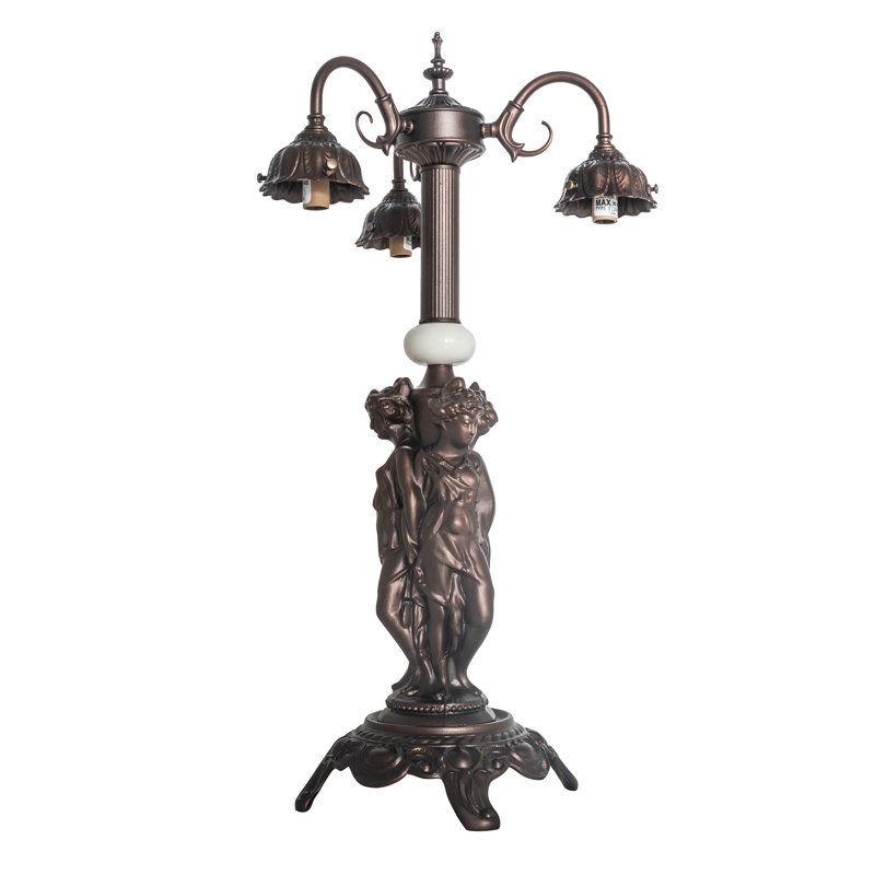 Elegant Tiffany 3-Light Mahogany Bronze Desk Lamp with Stained Glass