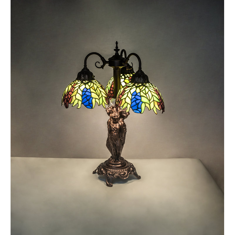 Elegant Tiffany 3-Light Mahogany Bronze Desk Lamp with Stained Glass