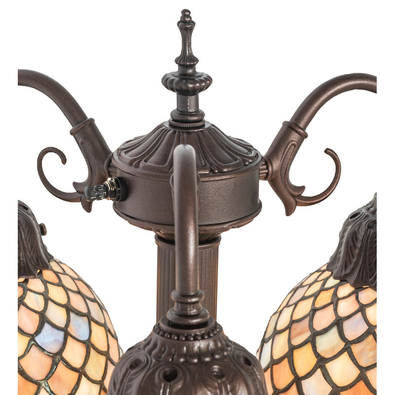 23" Mahogany Bronze Tiffany Fishscale 3-Light Table Lamp