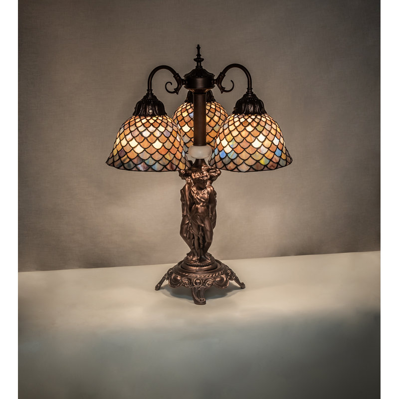 23" Mahogany Bronze Tiffany Fishscale 3-Light Table Lamp
