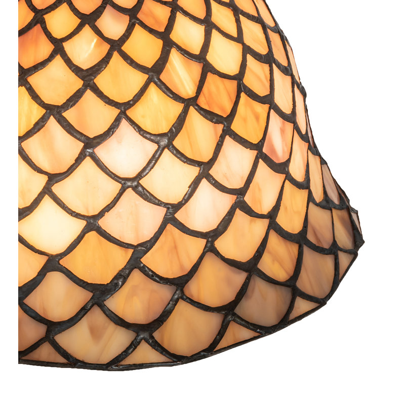 23" Mahogany Bronze Arched Table Lamp with Beige Stained Glass