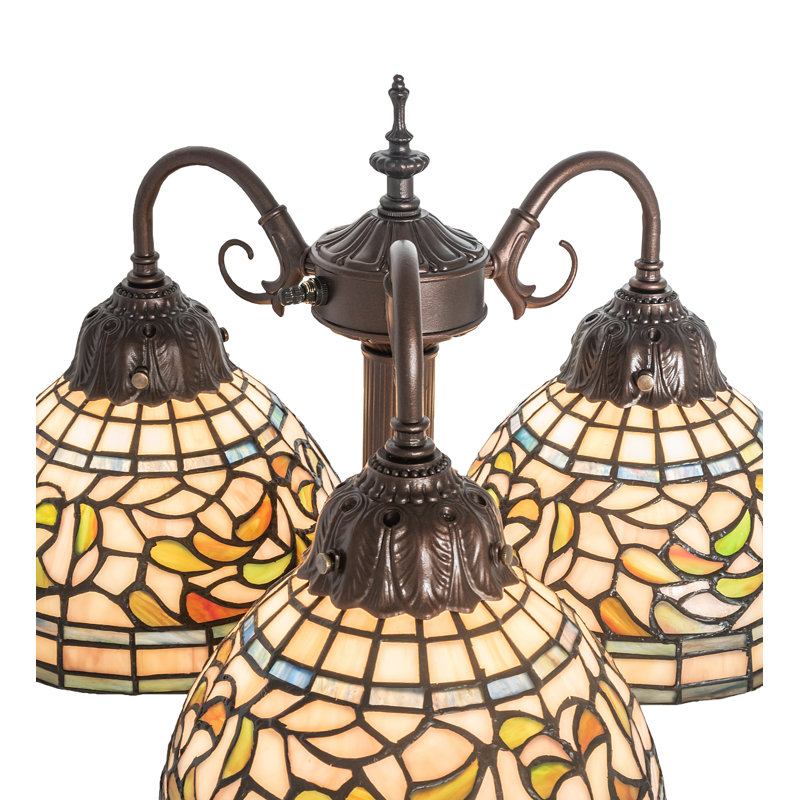 Mahogany Bronze Tiffany-Inspired 3-Light Stained Glass Table Lamp