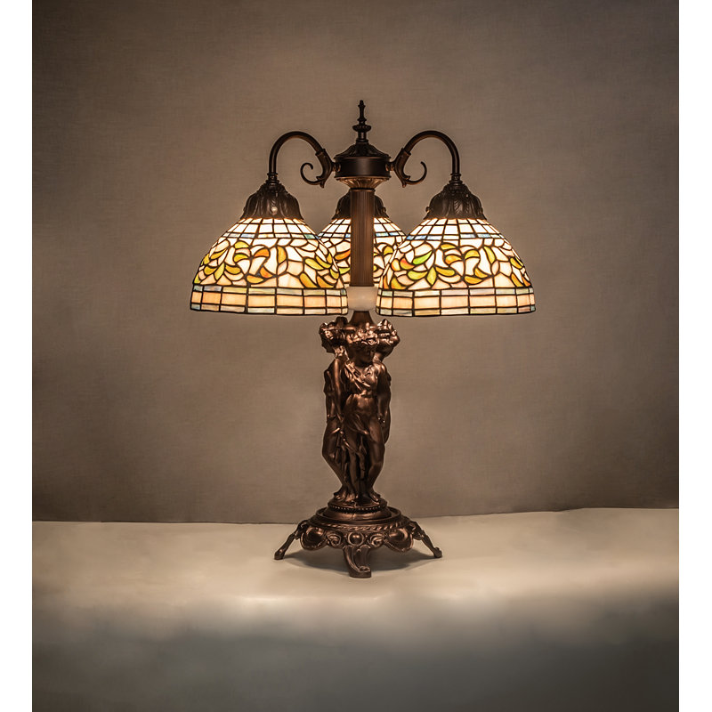Mahogany Bronze Tiffany-Inspired 3-Light Stained Glass Table Lamp
