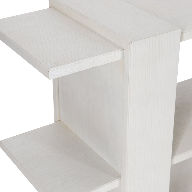 Transitional White Solid Wood Rectangular Console Table with Storage