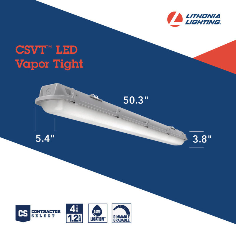 Lithonia 50.3" Matte Gray LED Vapor Tight Strip Light