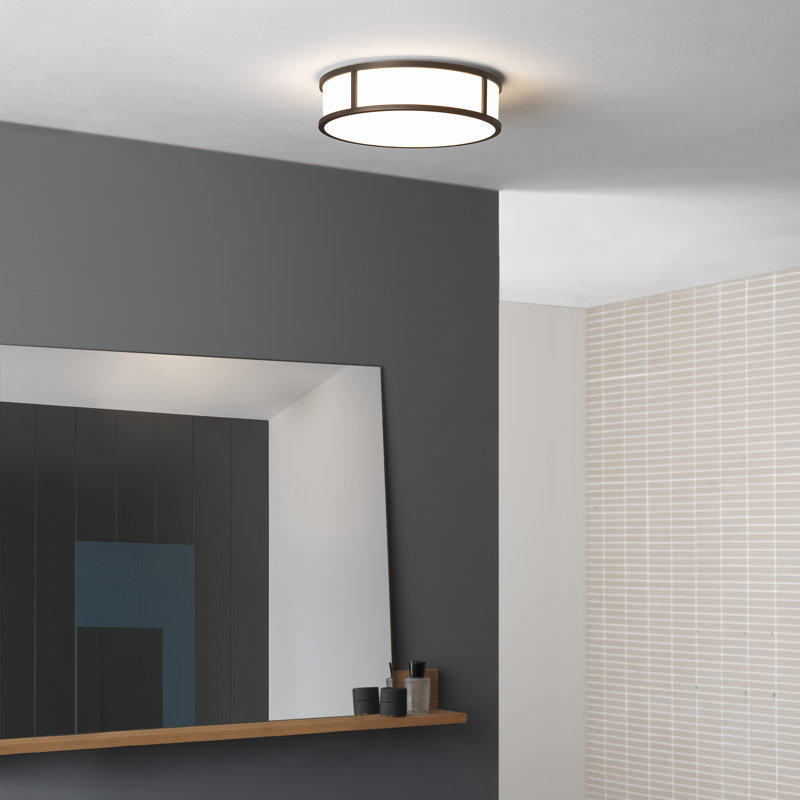 Mashiko Bronze Glass Drum LED Flush Mount Ceiling Light