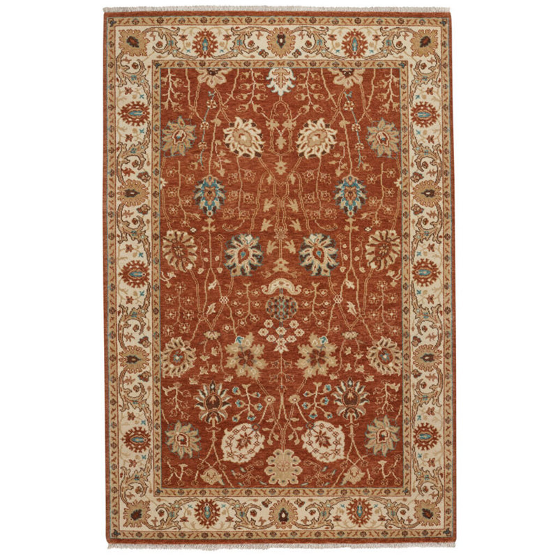 Sarah Hand-Knotted Ivory and Rust Wool 8' x 10' Area Rug