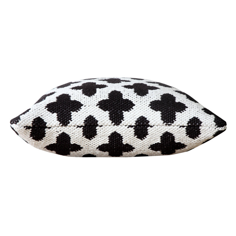 Sevita 20" Square White and Black Woven Geometric Throw Pillow