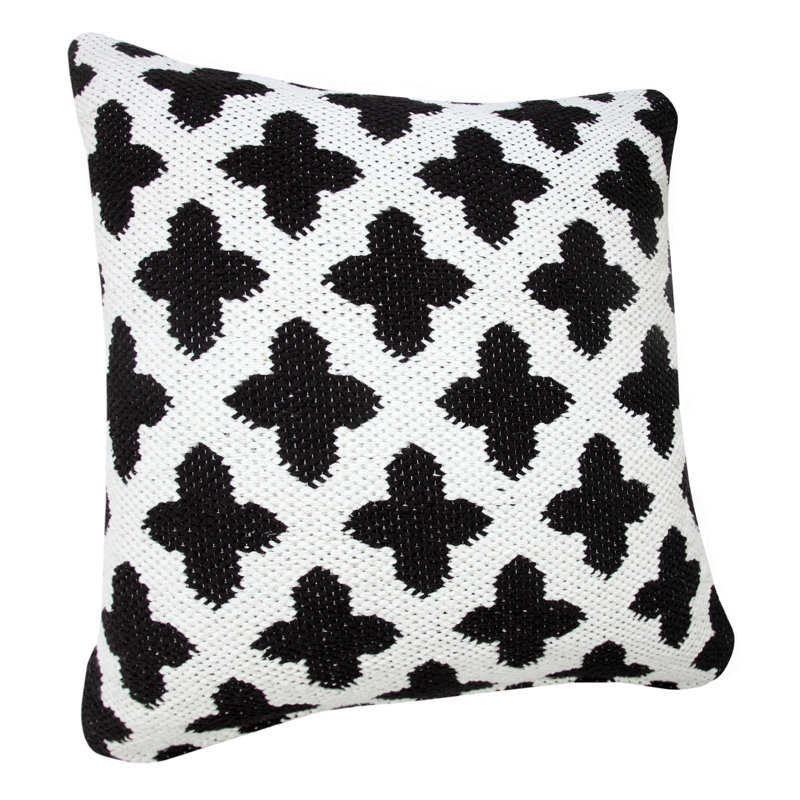 Sevita 20" Square White and Black Woven Geometric Throw Pillow