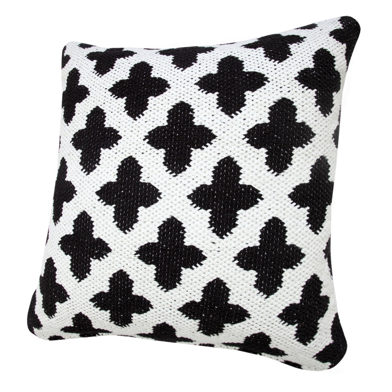 Sevita 20" Square White and Black Woven Geometric Throw Pillow