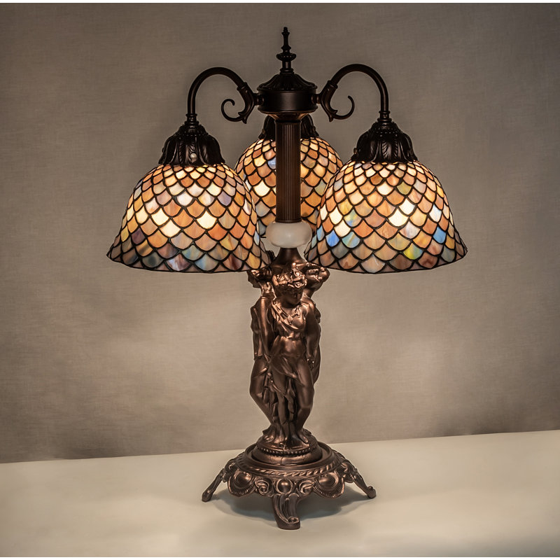 23" Mahogany Bronze Tiffany Fishscale 3-Light Table Lamp