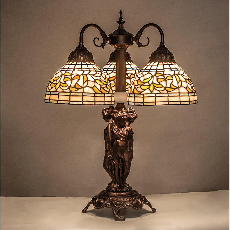 Mahogany Bronze Tiffany-Inspired 3-Light Stained Glass Table Lamp