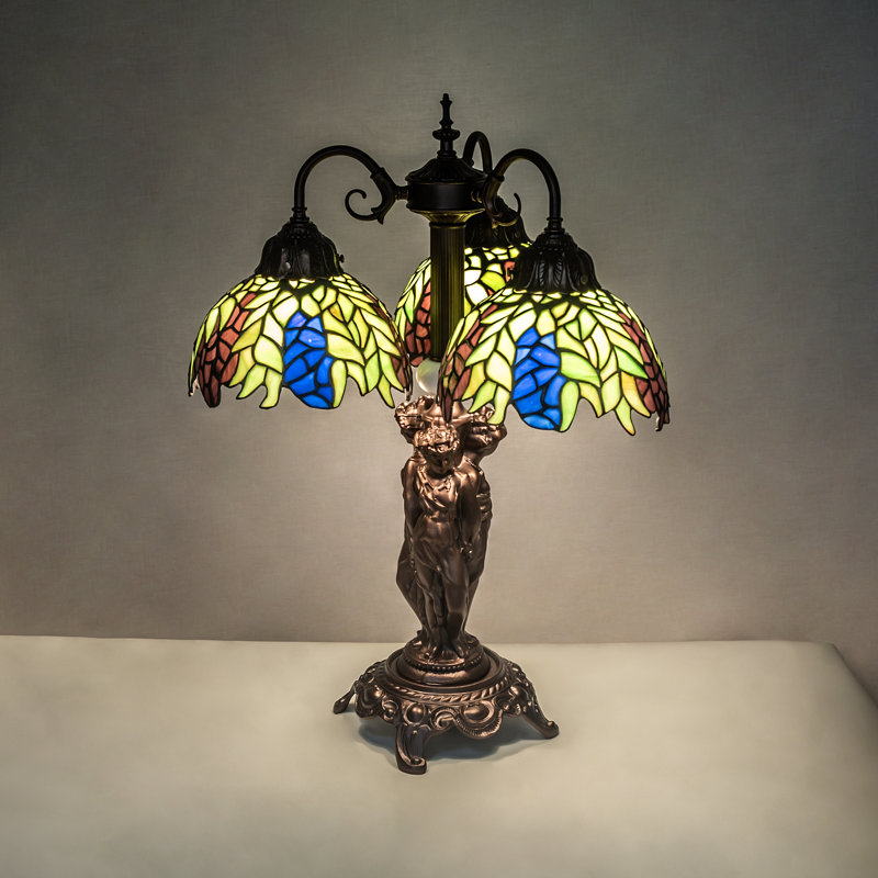 Elegant Tiffany 3-Light Mahogany Bronze Desk Lamp with Stained Glass
