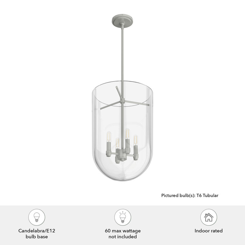 Brushed Nickel 4-Light Clear Glass Pendant