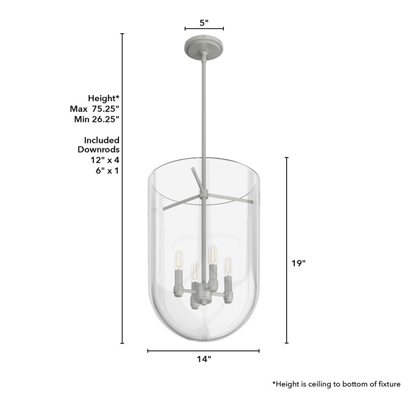 Brushed Nickel 4-Light Clear Glass Pendant