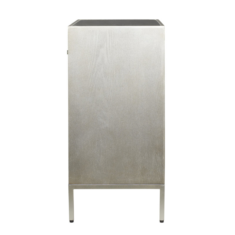 Beige Upholstered 3 Drawer Chest with Mirrored Top and Ring Handles