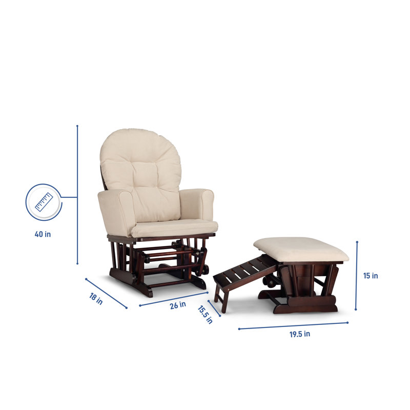 Beige and Espresso Semi-Upholstered Glider with Ottoman