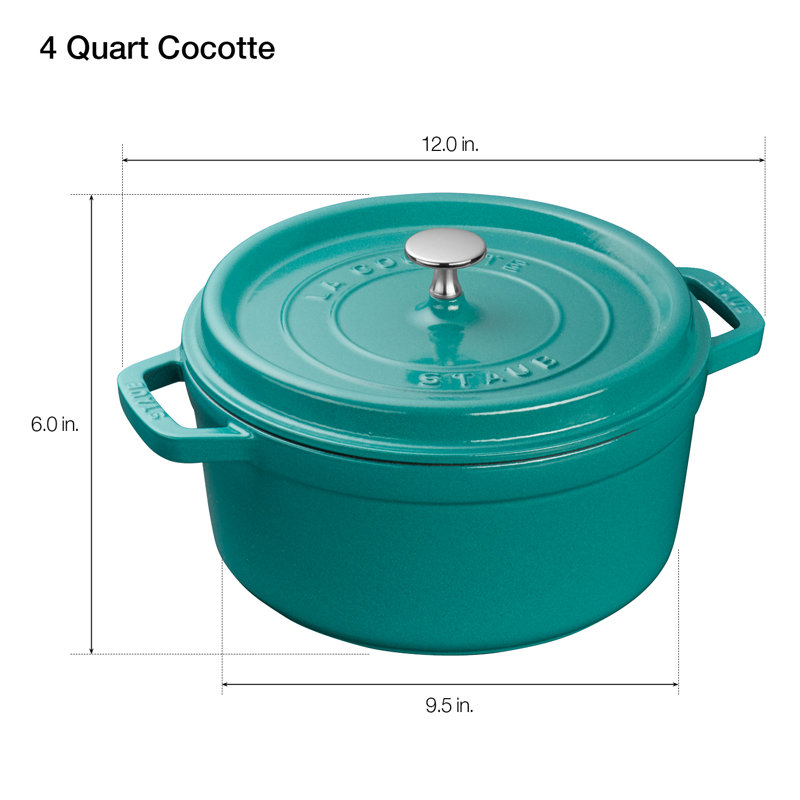 Turquoise Enameled Cast Iron 4-Quart Round Cocotte