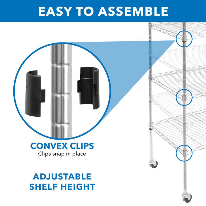 Adjustable 5-Tier Gray Metal Utility Shelf Rack with Wheels