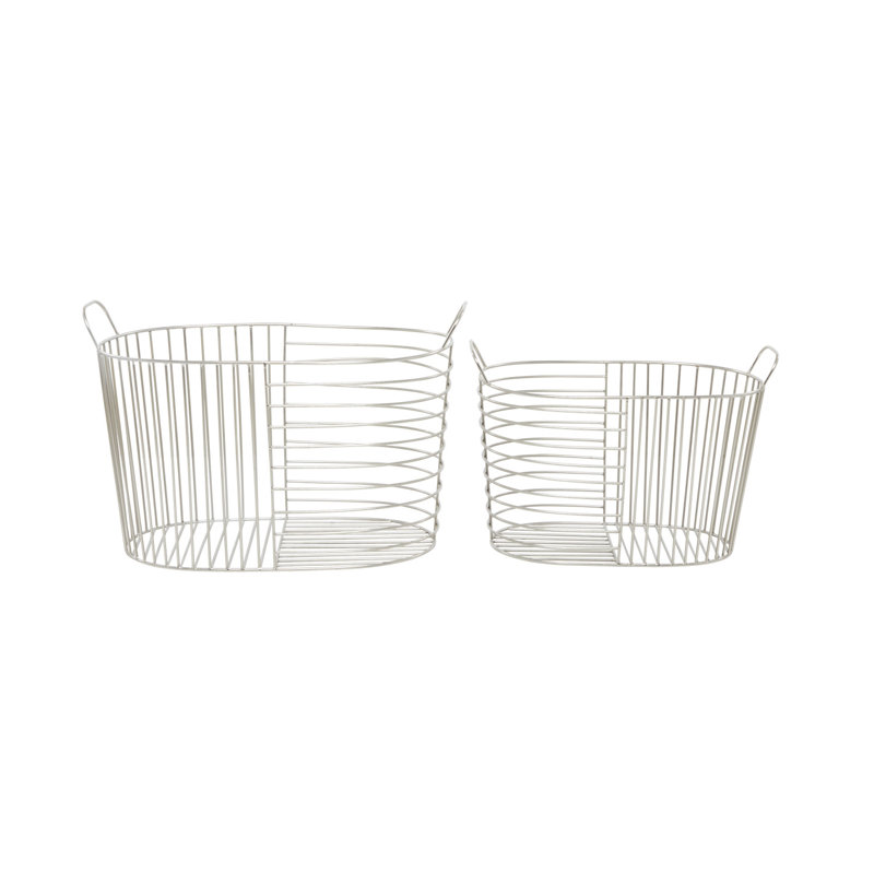 Silver Oval Metal Baskets with Handles - Set of 2