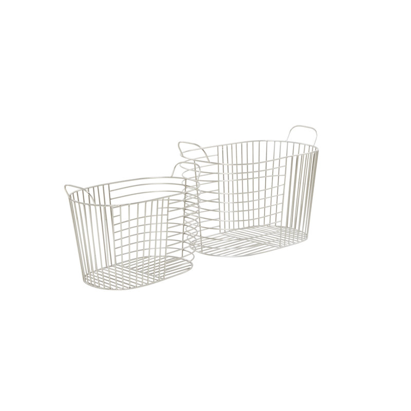 Silver Oval Metal Baskets with Handles - Set of 2