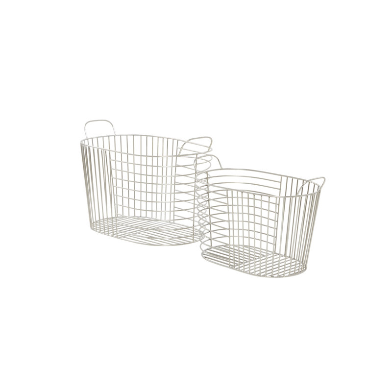 Silver Oval Metal Baskets with Handles - Set of 2