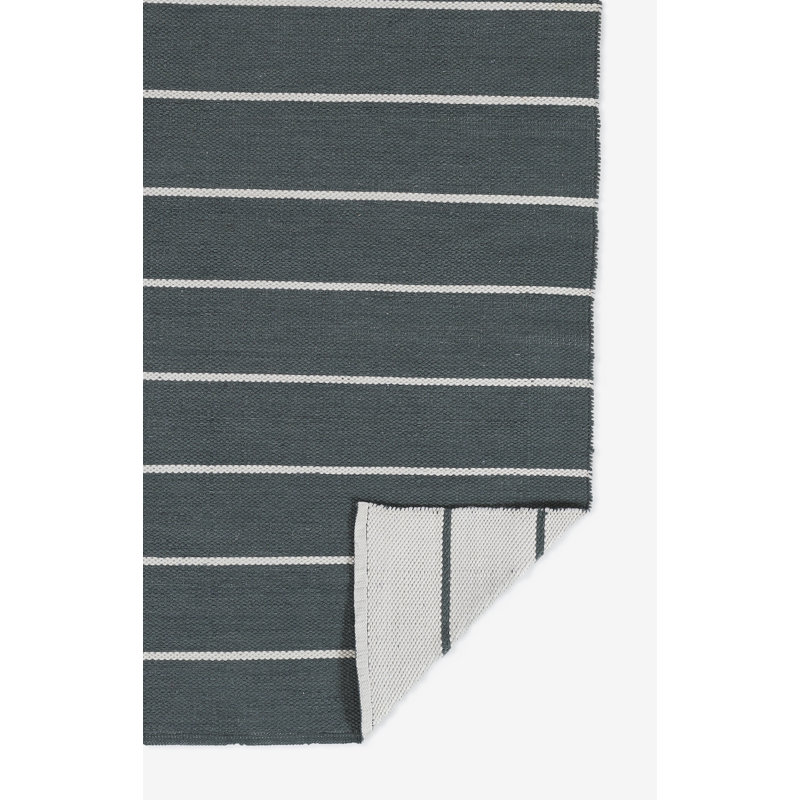 Slate and White Striped Handwoven Indoor Outdoor Rug 3'6" x 5'6"
