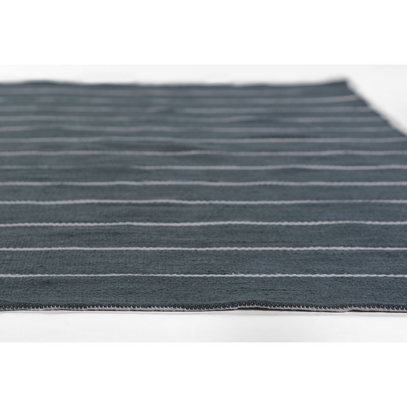 Slate and White Striped Handwoven Indoor Outdoor Rug 3'6" x 5'6"