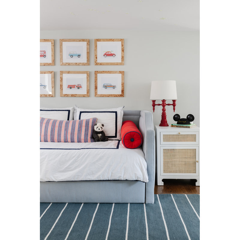 Slate and White Striped Handwoven Indoor Outdoor Rug 3'6" x 5'6"