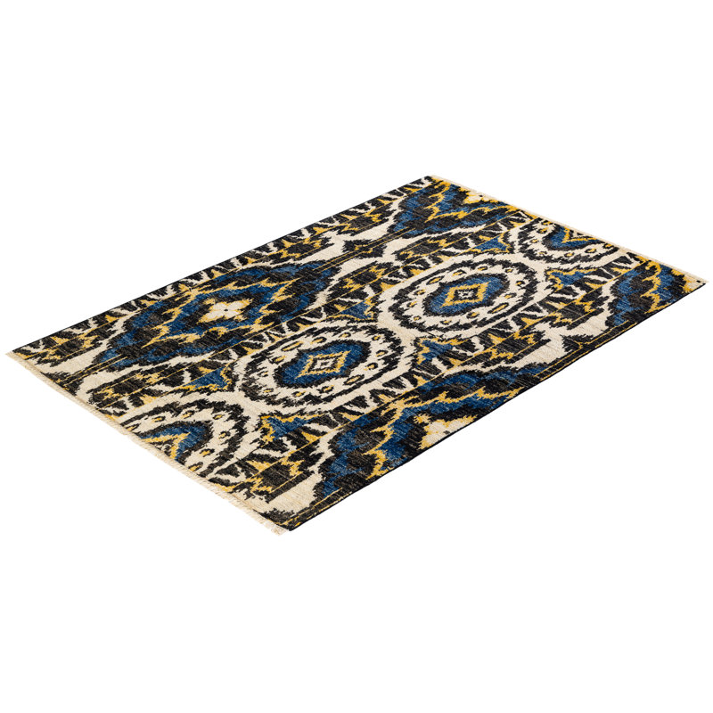 Adorn Luxe Hand-Knotted Black Wool Rectangular Area Rug