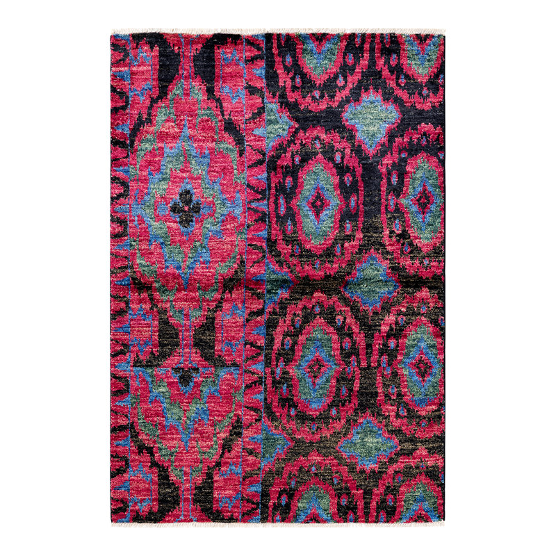 Luxurious Hand-Knotted Purple Wool Modern Rectangular Area Rug