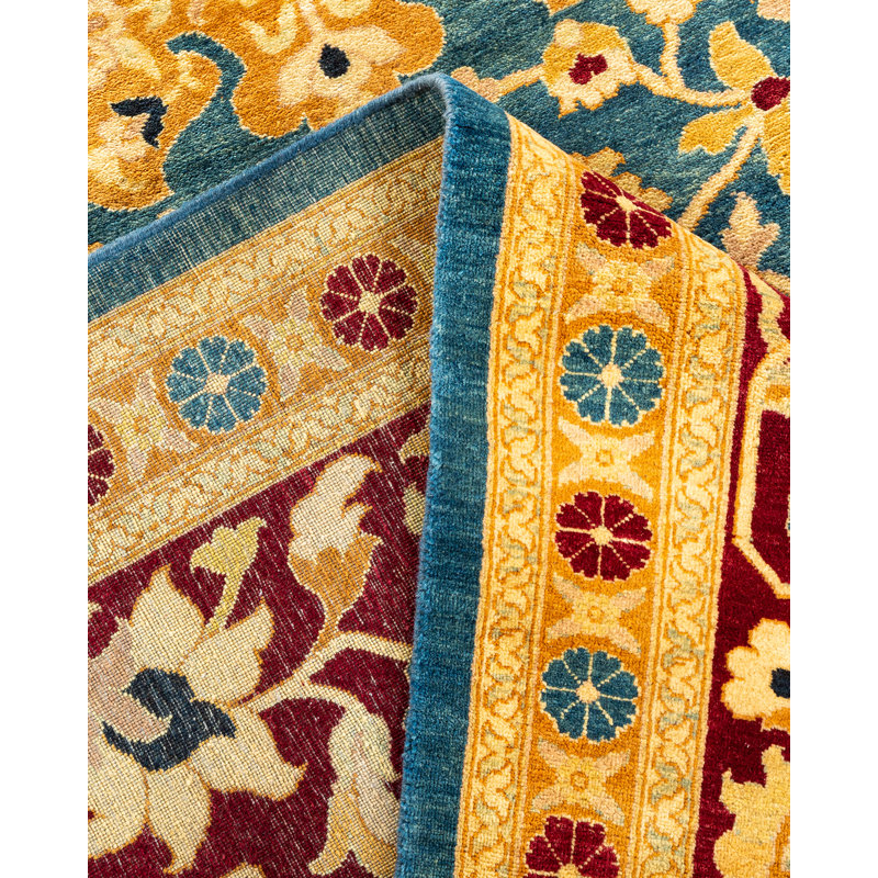 Hand-Knotted Blue Wool Floral 9' x 12' Area Rug