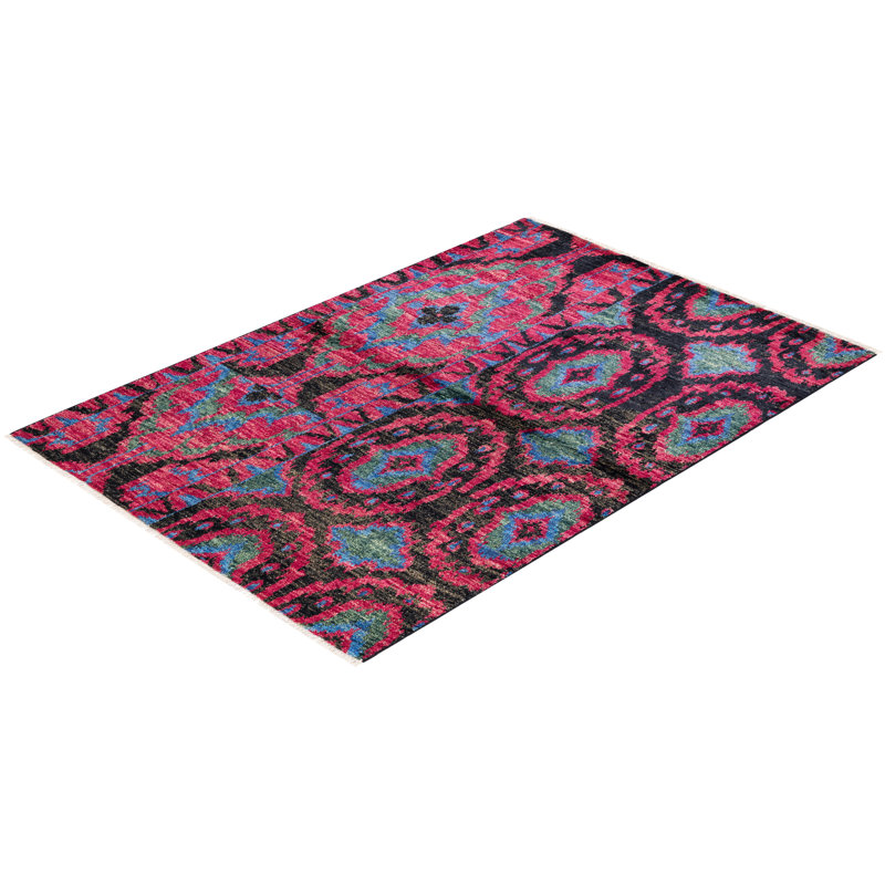 Luxurious Hand-Knotted Purple Wool Modern Rectangular Area Rug