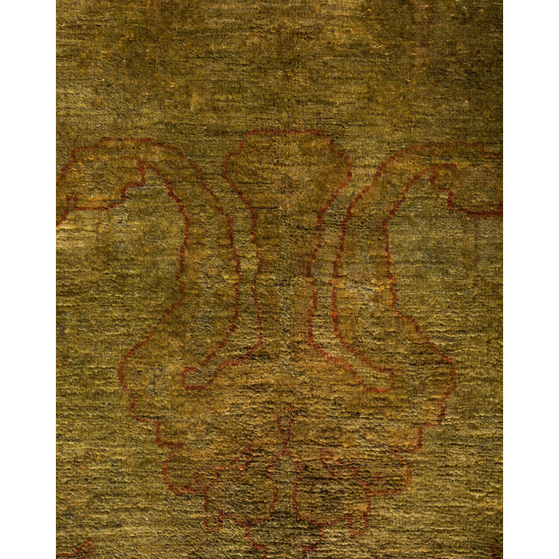 Handmade Green Wool Rectangular Area Rug 6' 1" x 8' 2"