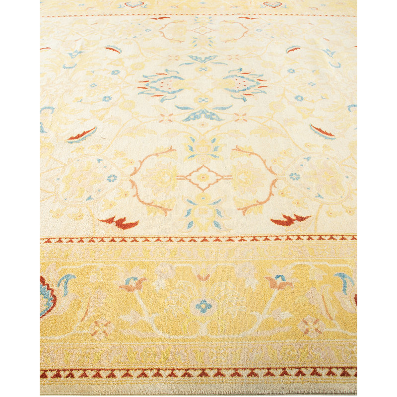 Sonoe Hand-Knotted Wool Ivory Floral Area Rug, 9'1" x 12'4"