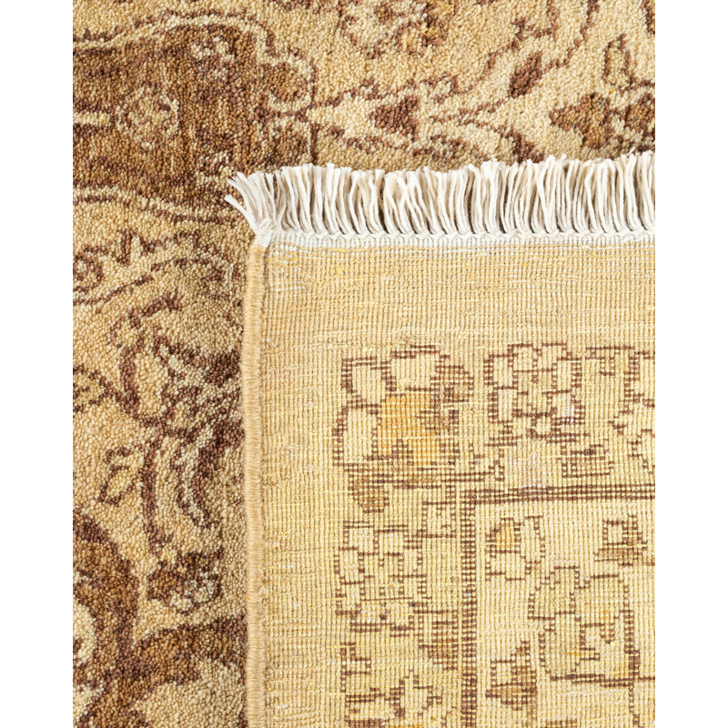 Hand-Knotted Yellow Floral Wool 8' x 10' Area Rug