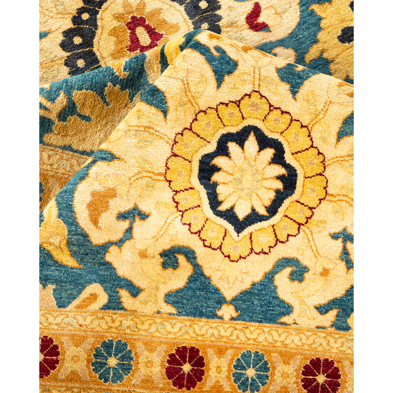 Hand-Knotted Blue Wool Floral 9' x 12' Area Rug