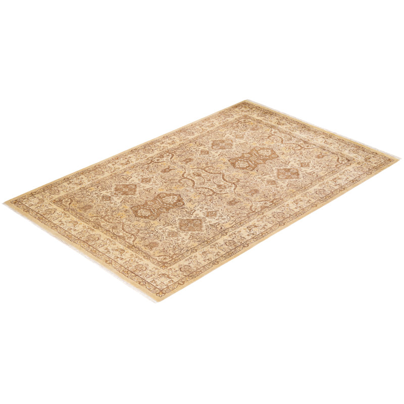 Hand-Knotted Yellow Floral Wool 8' x 10' Area Rug