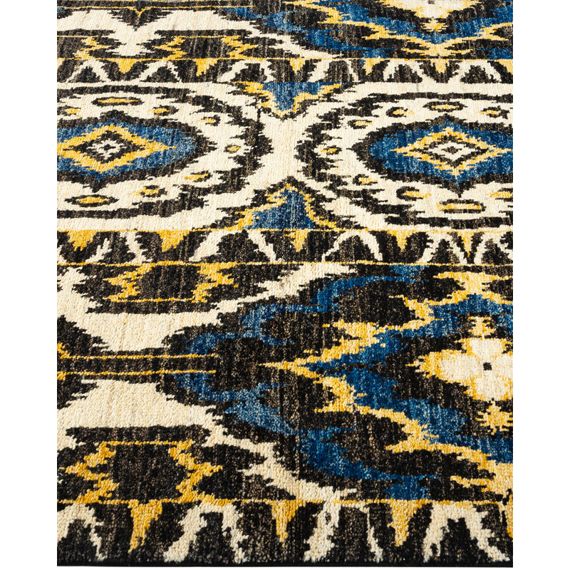 Adorn Luxe Hand-Knotted Black Wool Rectangular Area Rug