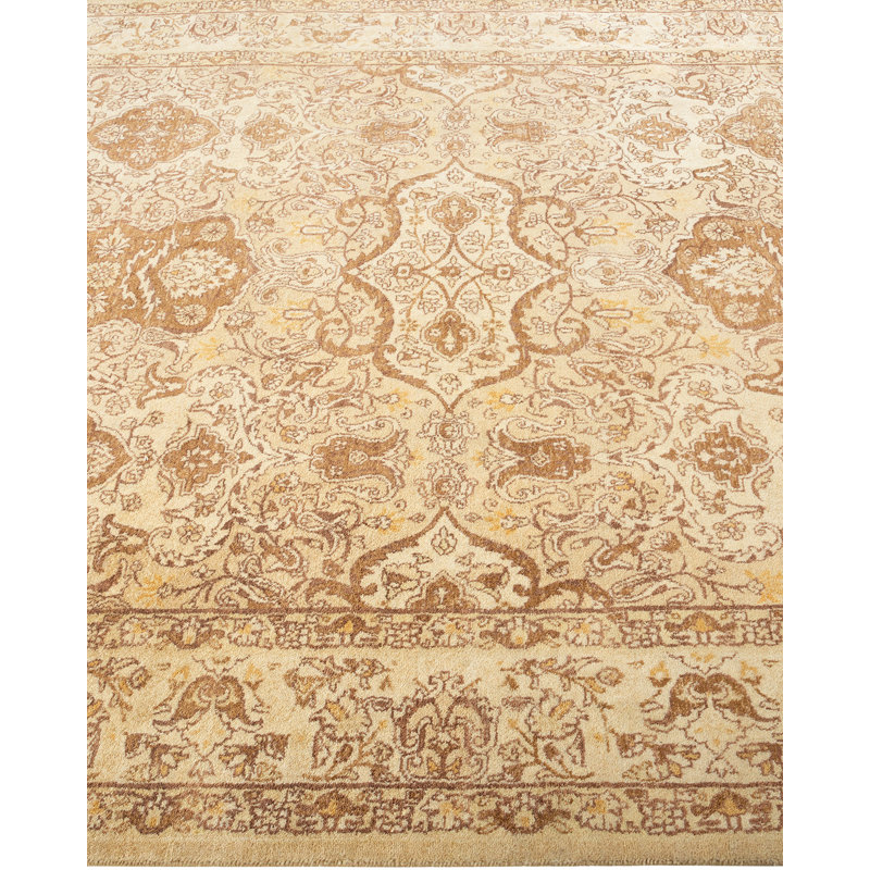 Hand-Knotted Yellow Floral Wool 8' x 10' Area Rug