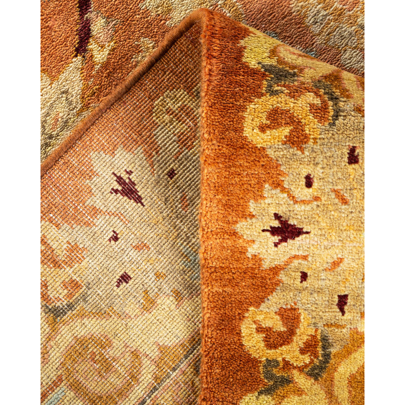 Bronze Eclectic Floral Hand-Knotted Wool Area Rug 12' x 9'