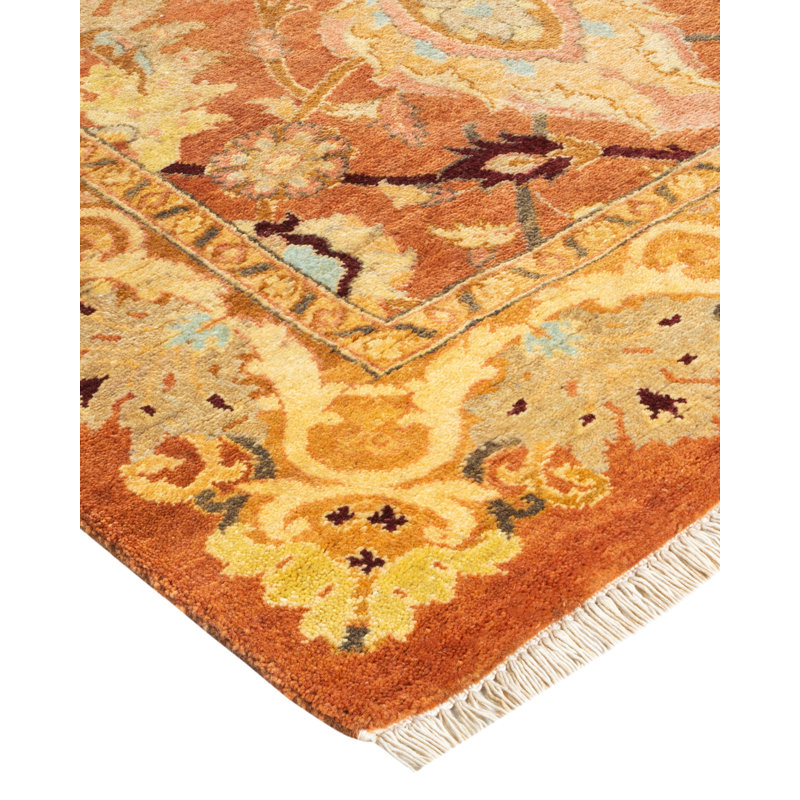 Bronze Eclectic Floral Hand-Knotted Wool Area Rug 12' x 9'