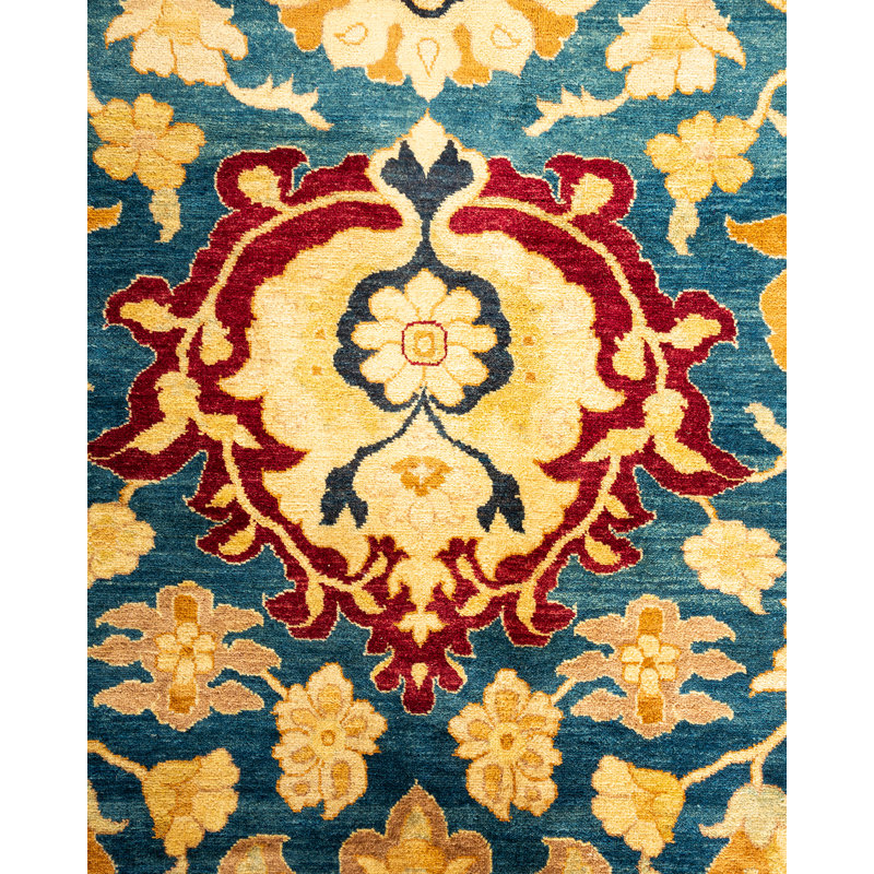 Hand-Knotted Blue Wool Floral 9' x 12' Area Rug