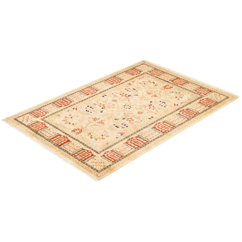 Hand-Knotted Timeless Ivory Wool 63" Rectangular Area Rug