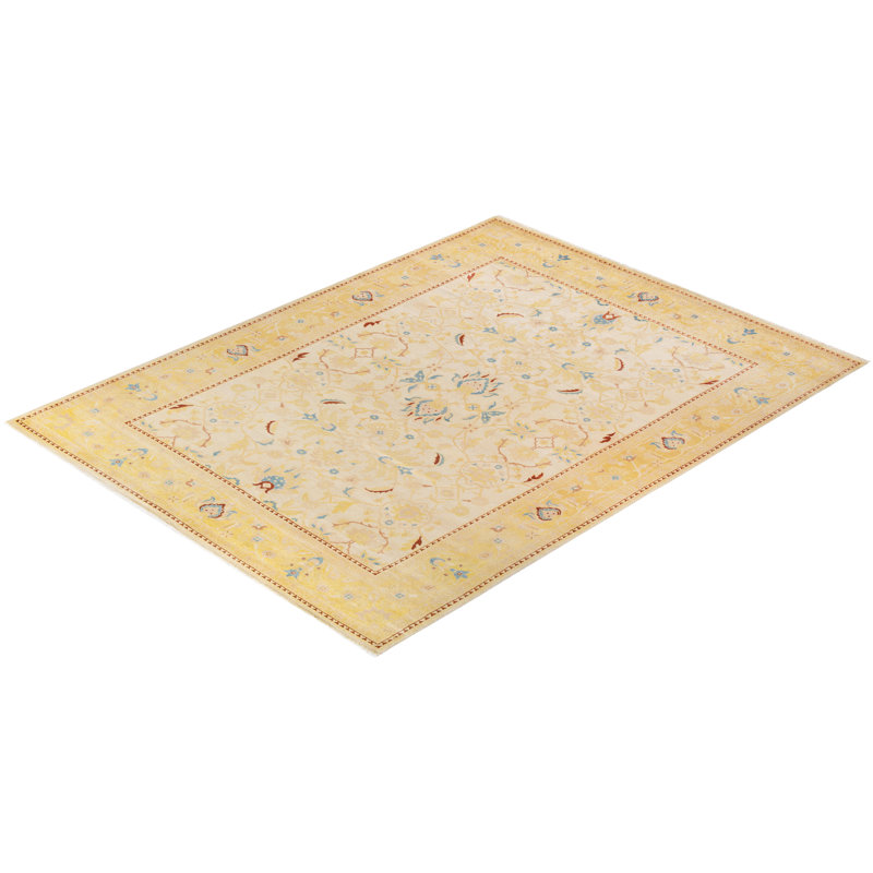 Sonoe Hand-Knotted Wool Ivory Floral Area Rug, 9'1" x 12'4"