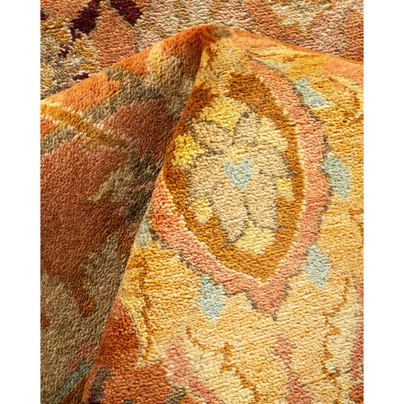 Bronze Eclectic Floral Hand-Knotted Wool Area Rug 12' x 9'