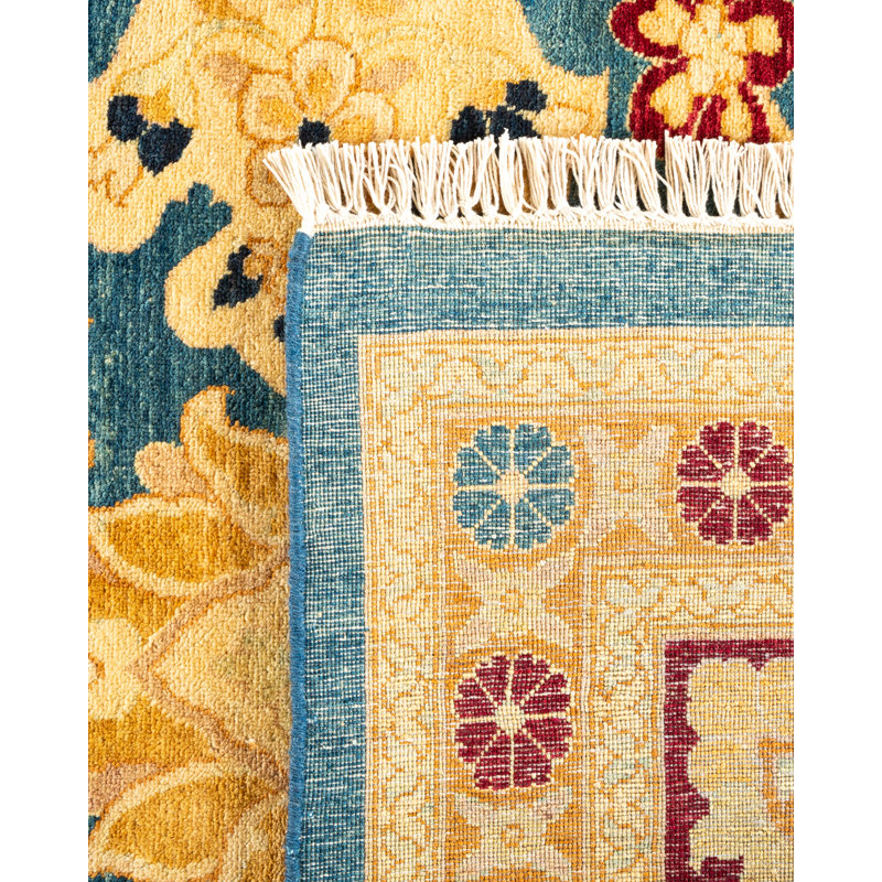Hand-Knotted Blue Wool Floral 9' x 12' Area Rug