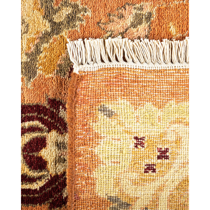 Bronze Eclectic Floral Hand-Knotted Wool Area Rug 12' x 9'